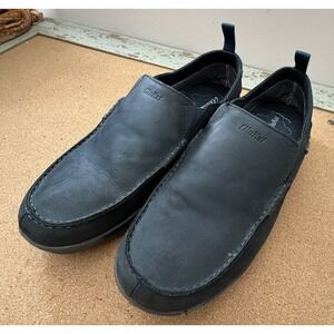 OluKai NA'I WP Black Leather Waterproof Men's Size 12 Slip-On Shoes